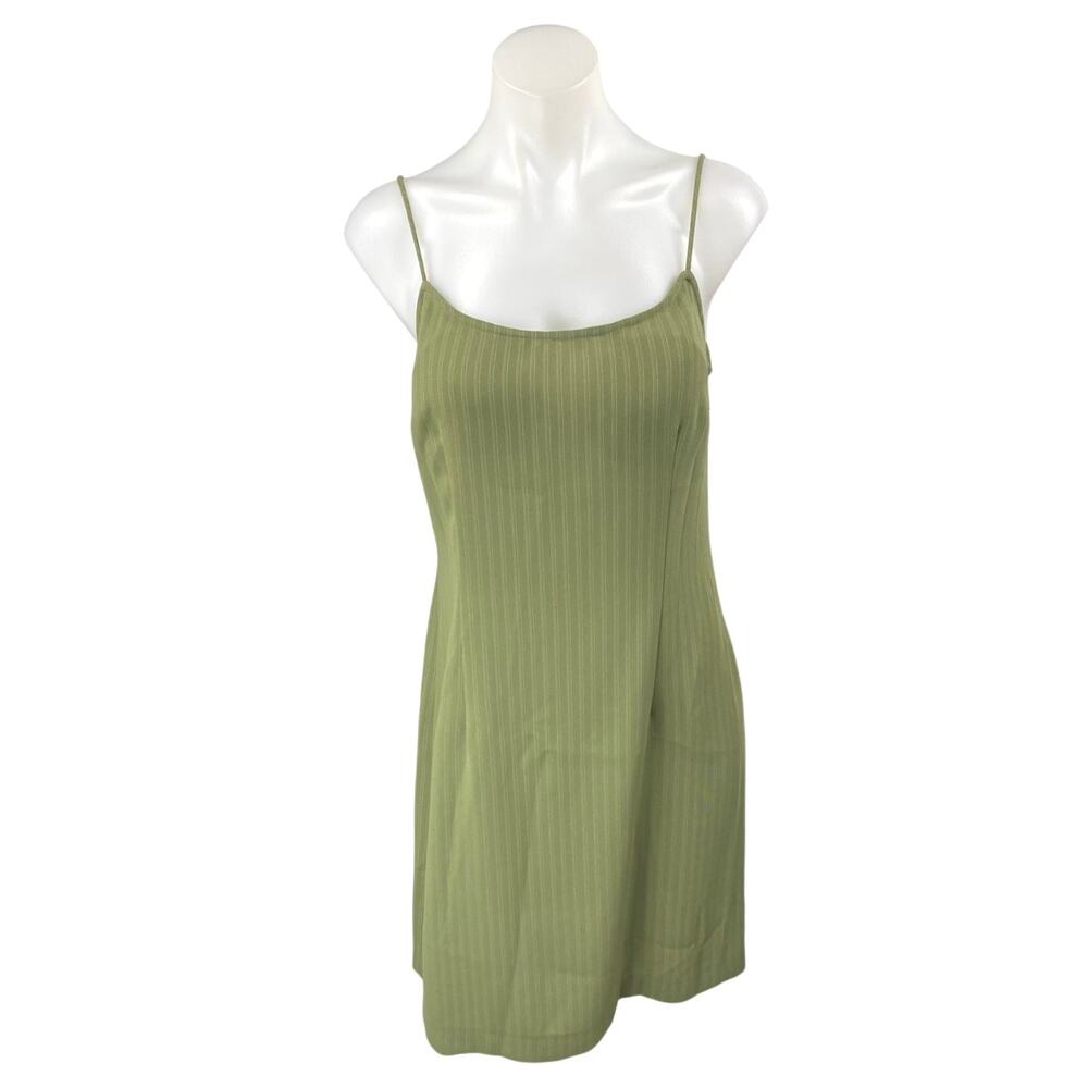 Vintage Barami Green Sleeveless Striped Seam Stitch Cami Tank Mini Slip Dress 8